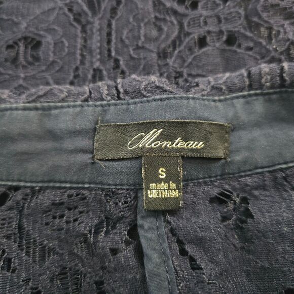 Monteau Cardigan Women's Small Dark Blue Knit Lace Single Button Long Sleeve - Picture 3 of 13